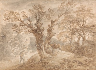 農民とロバのいる緑豊かな風景 作： Thomas Gainsborough